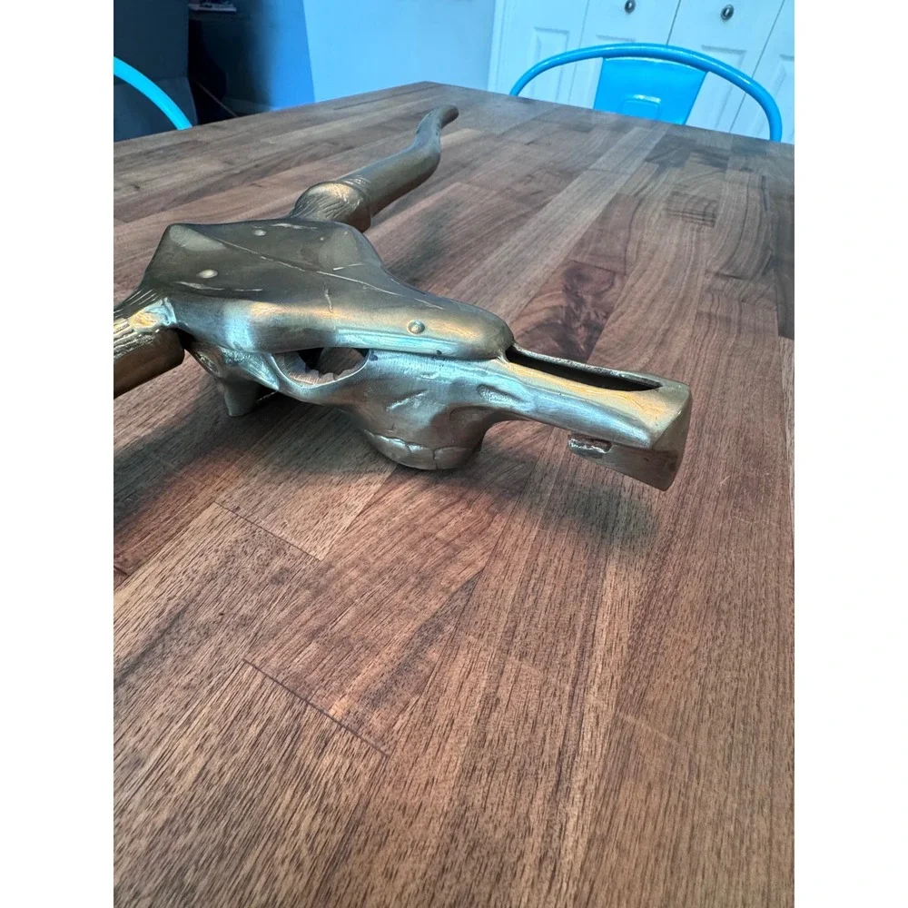 Vintage Brass Longhorn Bull Skull Wall Hanging Western Decor 19.5 Inch Horns